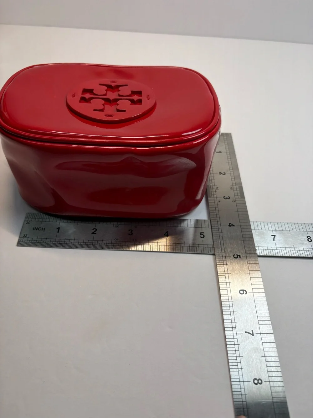 Tory Burch Red Patent Logo Pouch Cosmetic Case